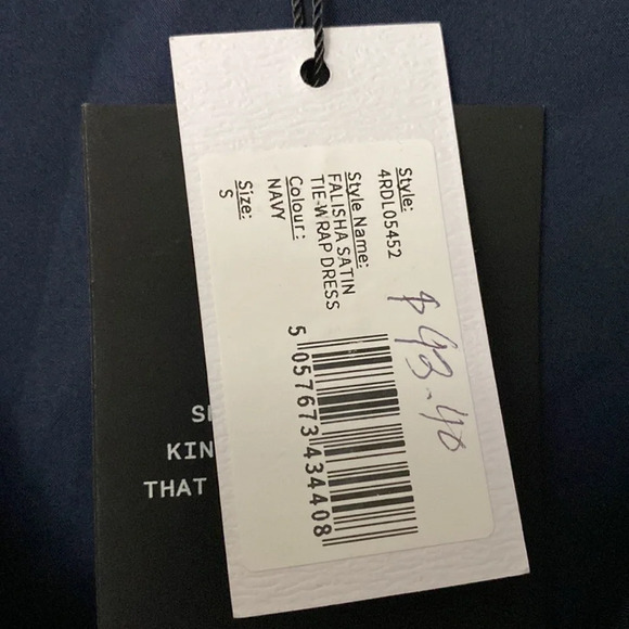 NWT 4th & Reckless NAVY SATIN TIE WRAP DRESS - FALISHA Size Small - Picture 11 of 11